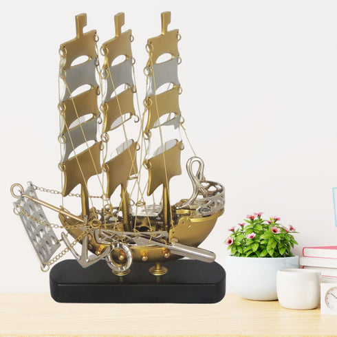 Brass Home Ship With Wooden Base 1.135kg